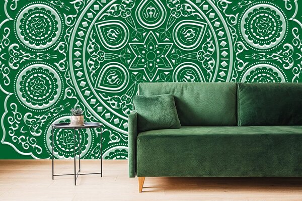 Tapet Mandala etnică delicată în design verde