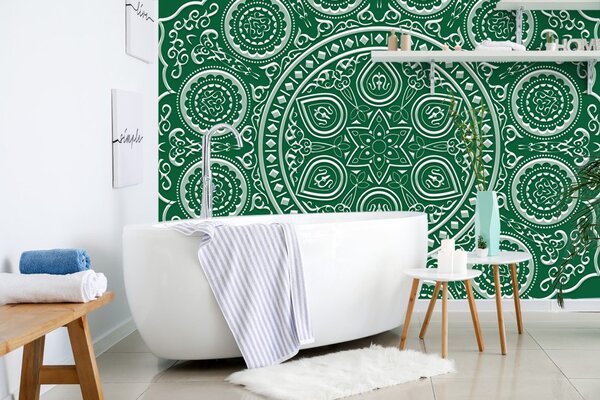 Tapet Mandala etnică delicată în design verde