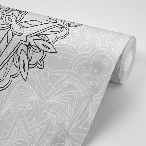 Tapet Mandala în design alb-negru