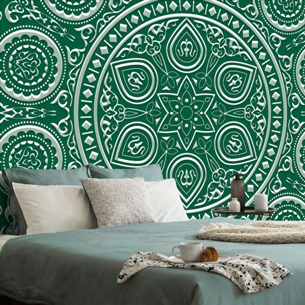 Tapet Mandala etnică delicată în design verde