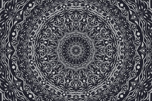 Tapet Mandala în stil vintage în alb-negru