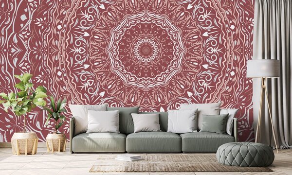 Tapet Mandala în stil vintage în nuanță de roz