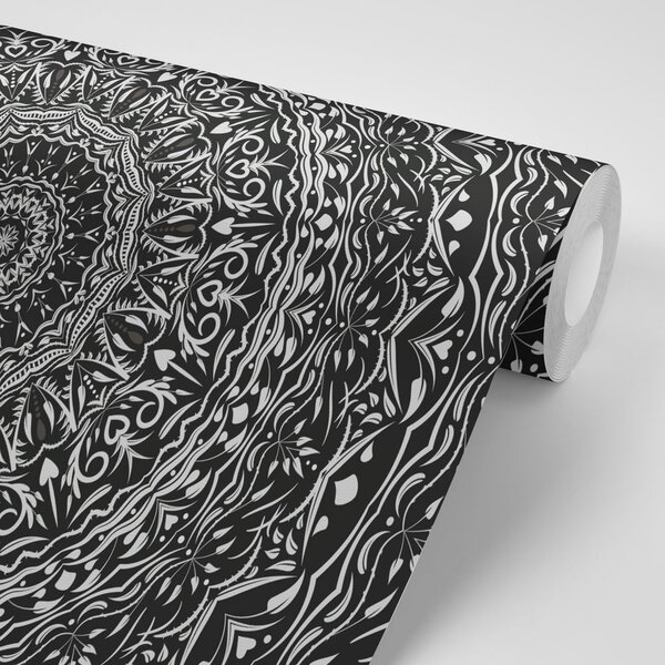Tapet Mandala în stil vintage în alb-negru