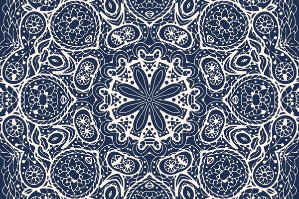 Tapet Mandala albă pe fundal albastru