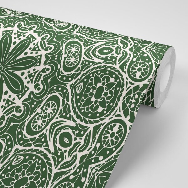 Tapet Mandala albă pe un fundal verde