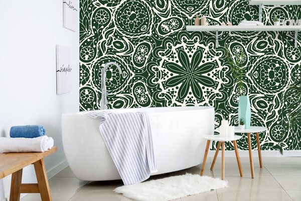 Tapet Mandala albă pe un fundal verde