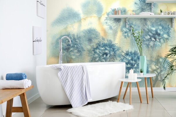 Tapet păpădie albastră în design de acuarelă