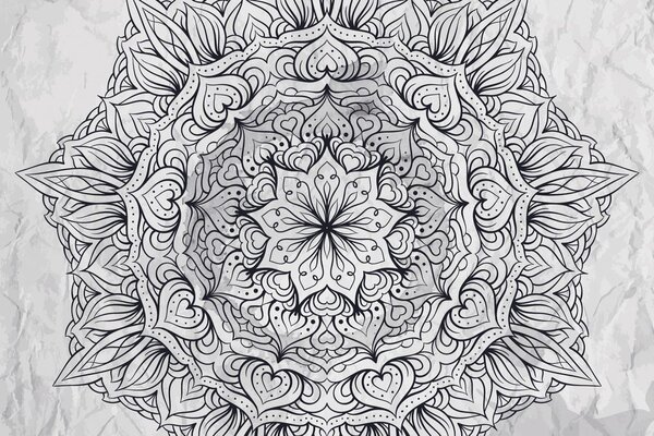 Tapet Mandala etnică abstractă în alb-negru
