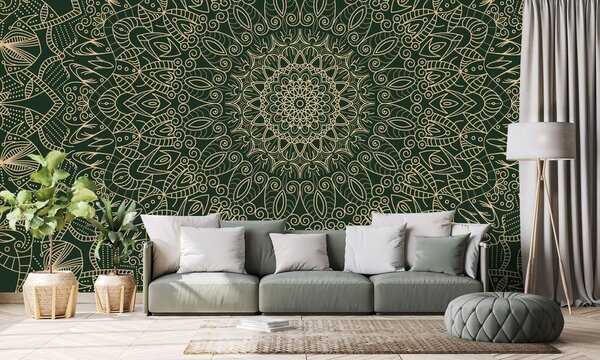 Tapet Mandala decorativă detaliată în culoare verde