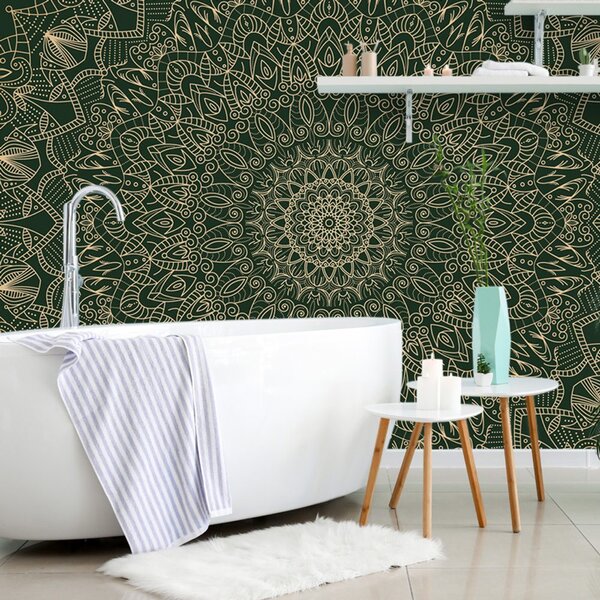 Tapet Mandala decorativă detaliată în culoare verde