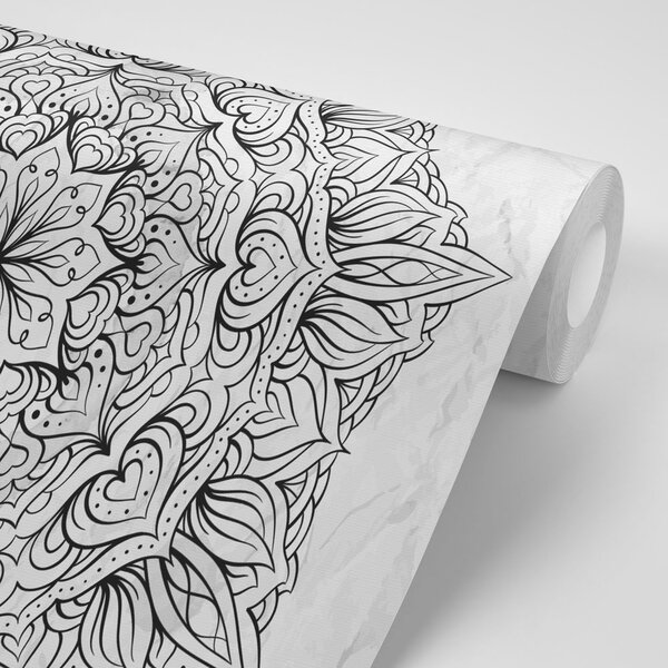 Tapet Mandala etnică abstractă în alb-negru