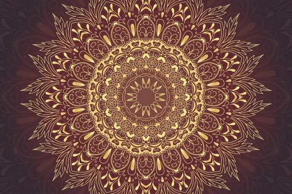 Tapet Mandala de aur pe fundal vișiniu