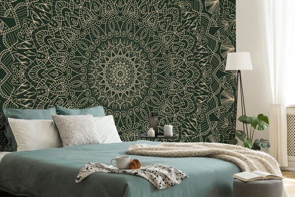 Tapet Mandala decorativă detaliată în culoare verde