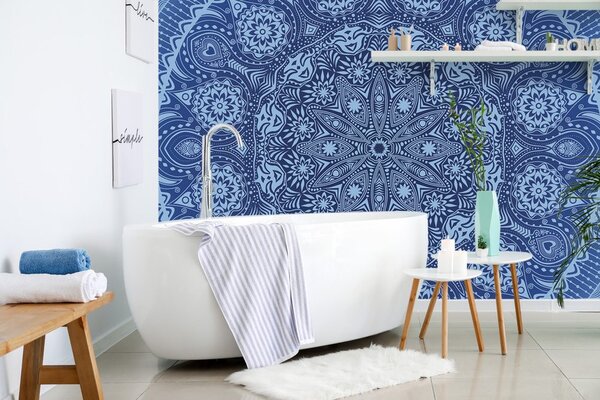 Tapet Mandala ornamentală cu dantelă în albastru