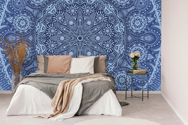 Tapet Mandala ornamentală cu dantelă în albastru
