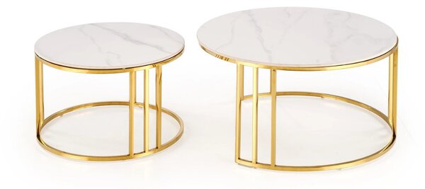 Set 2 masute MERCURY, alb cu efect de marmura/auriu, ceramica/metal