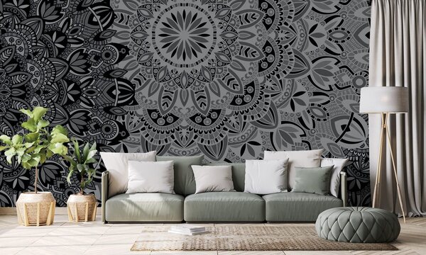 Tapet Mandale elegantă în design alb-negru
