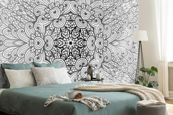 Tapet Mandale etnică în design alb-negru