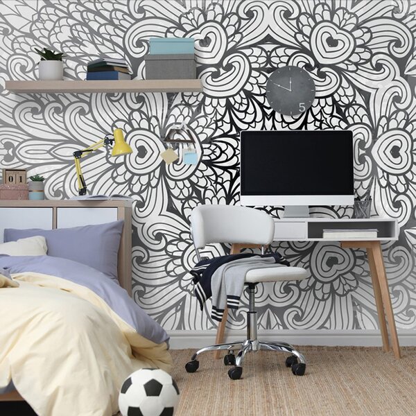 Tapet Mandale etnică în design alb-negru