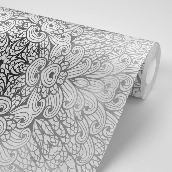 Tapet Mandale etnică în design alb-negru