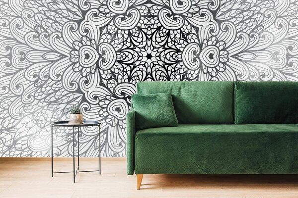 Tapet Mandale etnică în design alb-negru