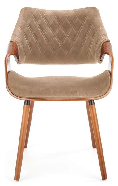 Scaun tapitat K396, bej/nuc, stofa catifelata/placaj, 56x55x77 cm