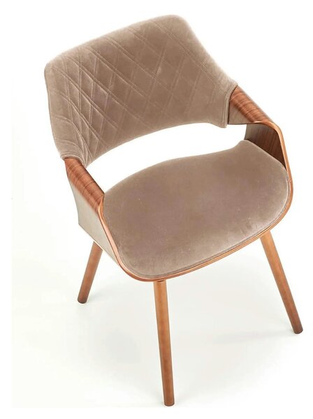 Scaun tapitat K396, bej/nuc, stofa catifelata/placaj, 56x55x77 cm
