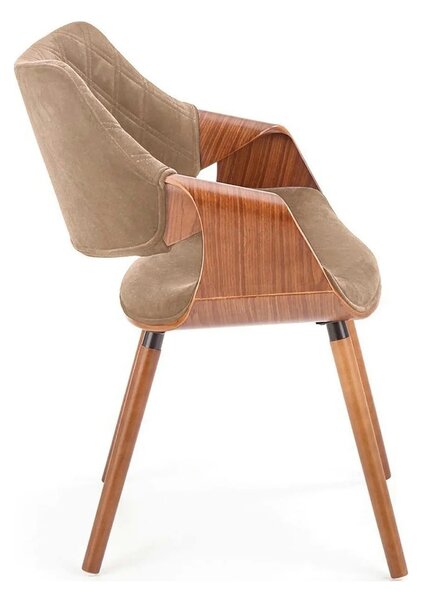 Scaun tapitat K396, bej/nuc, stofa catifelata/placaj, 56x55x77 cm