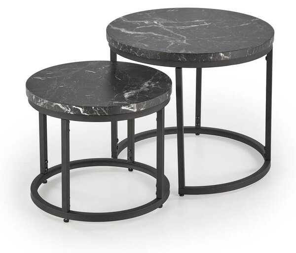 Set 2 masute cafea OREO, negru cu efect de marmura