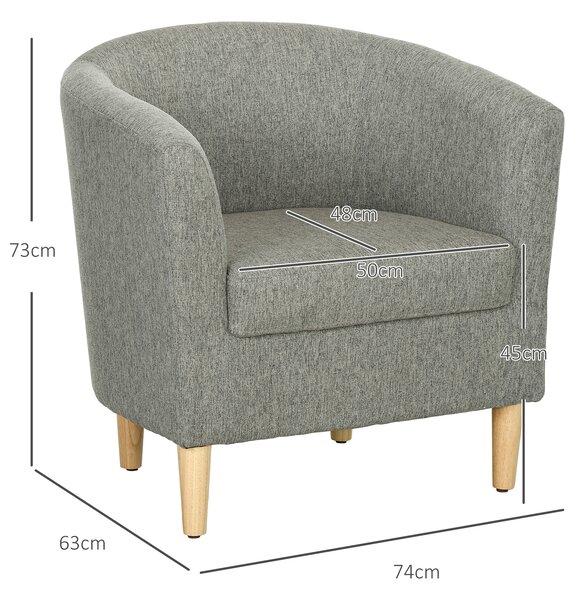 HOMCOM Fotoliu Modern, Scaun Accent Tapițat cu Picioare din Lemn, Scaun din Material Textil, 74x63x73 cm, Gri | Aosom Romania