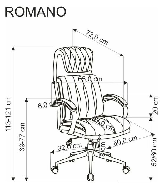 Scaun birou ROMANO, negru, piele ecologica/metal, 65x72x113/121 cm