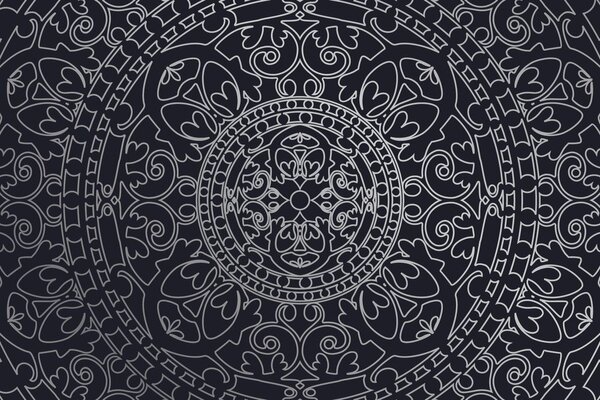 Tapet ornament oriental în alb-negru