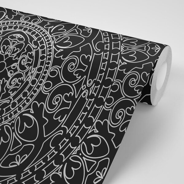 Tapet ornament oriental în alb-negru