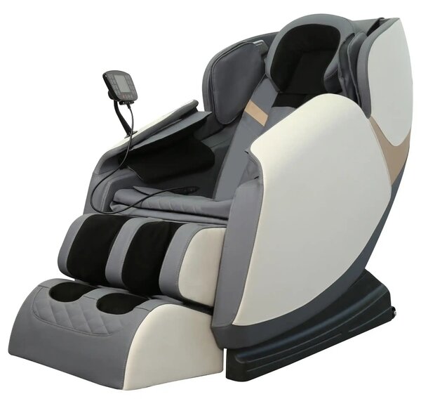 Fotoliu reglabil SOLARIA, crem/gri, piele ecologica/metal, 72x140/187x