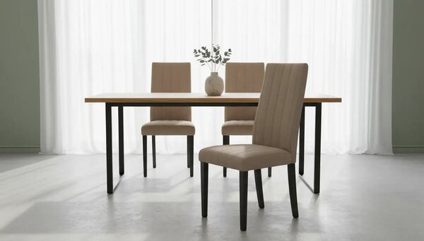Scaun DIEGO 2, bej/negru, stofa catifelata/lemn de fag, 47x59x99 cm