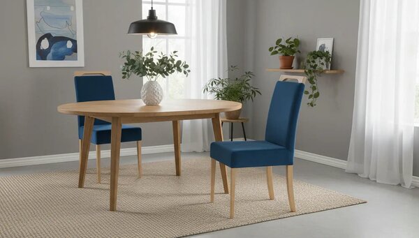 Scaun CLARION, albastru/stejar, stofa catifelata/lemn, 42x58x97 cm
