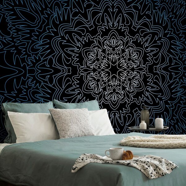 Tapet Mandala ornamentală pe fundal negru