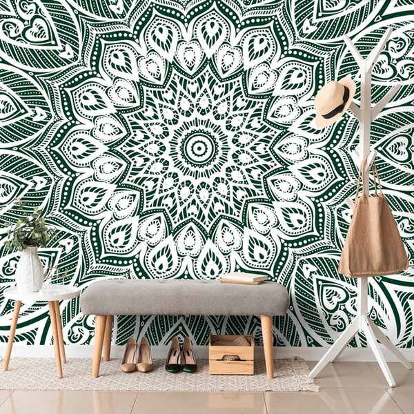 Tapet Mandala de armonie pe fundal verde