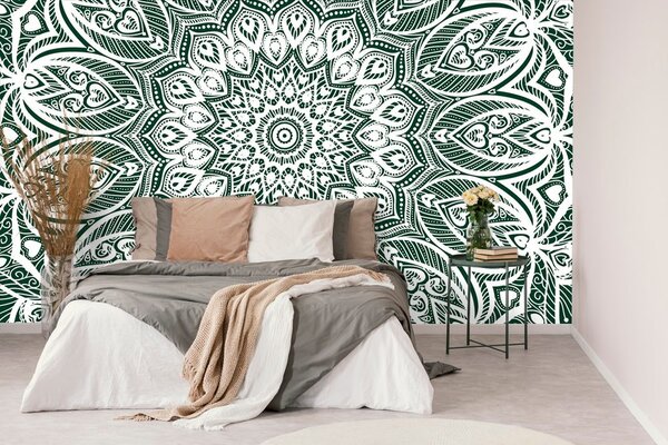 Tapet Mandala de armonie pe fundal verde