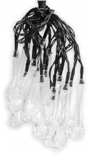 Ghirlanda solara decor exterior, 20 LED-uri forma lacrima, 3000K, 30 lm, baterie 600mAh, lungime totala 485 cm