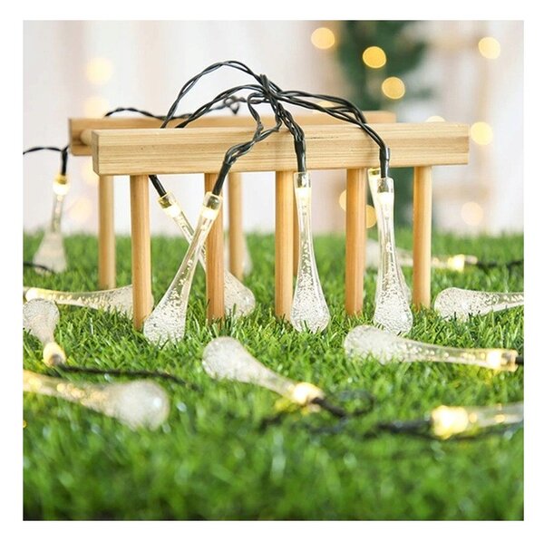 Ghirlanda solara decor exterior, 20 LED-uri forma lacrima, 3000K, 30 lm, baterie 600mAh, lungime totala 485 cm