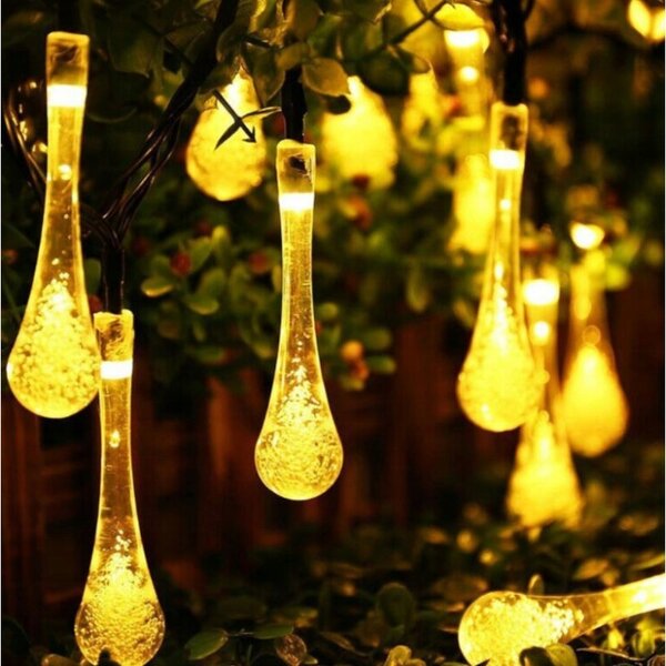 Ghirlanda solara decor exterior, 20 LED-uri forma lacrima, 3000K, 30 lm, baterie 600mAh, lungime totala 485 cm