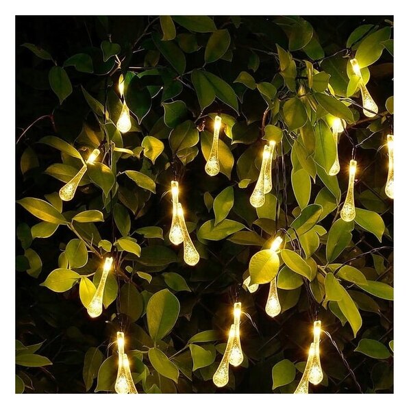 Ghirlanda solara decorativa forma lacrima, 40 LED-uri, 60 lm, alb cald, lungime totala 785 cm
