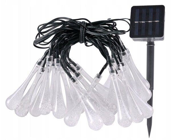 Ghirlanda solara decorativa forma lacrima, 40 LED-uri, 60 lm, alb cald, lungime totala 785 cm