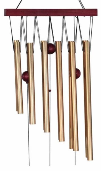 Clopotel de vant cu 12 tuburi sonore metalice aurii pentru casa sau gradina, model Feng-Shui