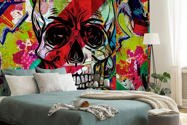 Tapet craniu în design graffiti