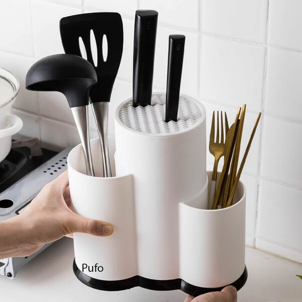 Suport de cutite, ustensile de bucatarie si tacamuri Pufo Simple, 23 cm, alb