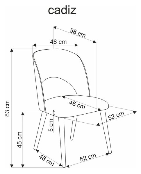 Scaun CADIZ, stejar/gri, stofa/placaj/lemn, 52x58x83 cm