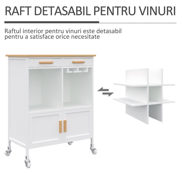 HOMCOM Carucior de Bucătărie Mobil cu Roti Suport Pahare și Sticle din Bambus Spațiu de Depozitare Eficient | Aosom Romania