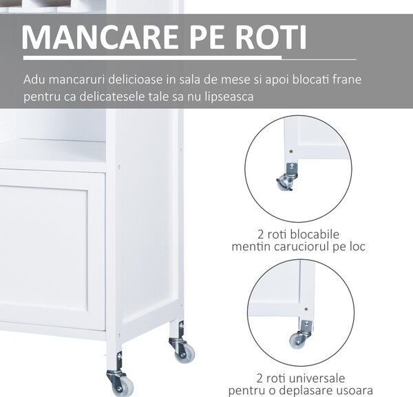 HOMCOM Carucior de Bucătărie Mobil cu Roti Suport Pahare și Sticle din Bambus Spațiu de Depozitare Eficient | Aosom Romania